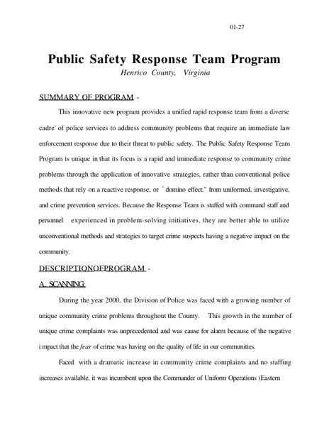 Public Safety Response Team Program