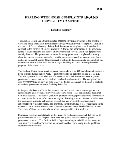 Dealing with Noise Complaints Around University Campuses