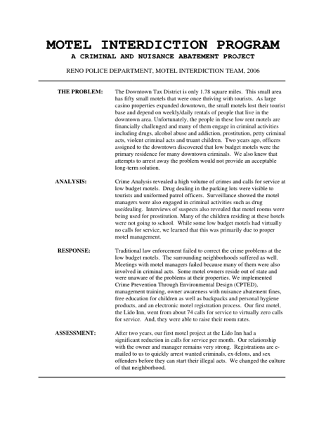 Motel Interdiction Program: A Criminal and Nuisance Abatement Project