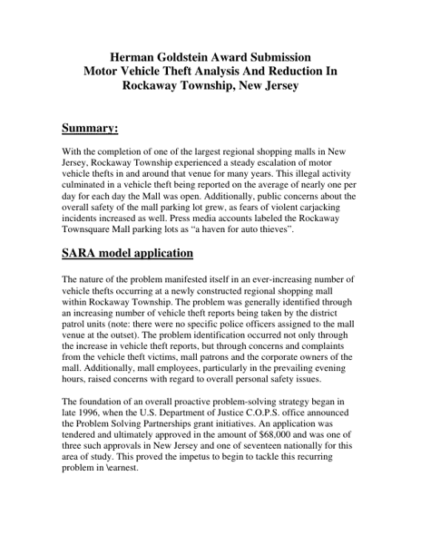 Motor Vehicle Theft Analysis And Reduction