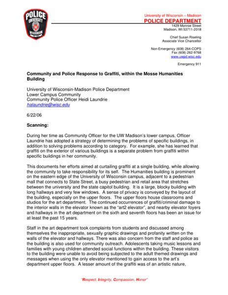 Community and Police Response to Graffiti, within the Mosse Humanities Building