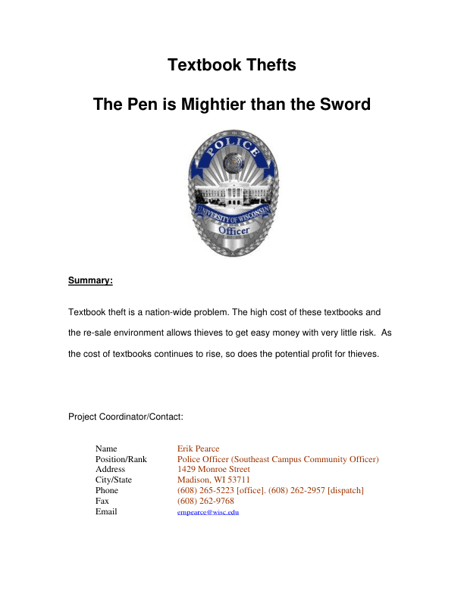 Textbook Thefts: The Pen is Mightier than the Sword