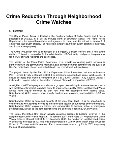 Crime Reduction Through Neighborhood Watch