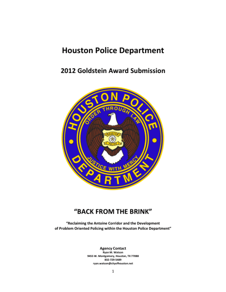 Back from the Brink:Reclaiming the Antoine Corridor and the Development of Problem Oriented Policing within the Houston Police Department