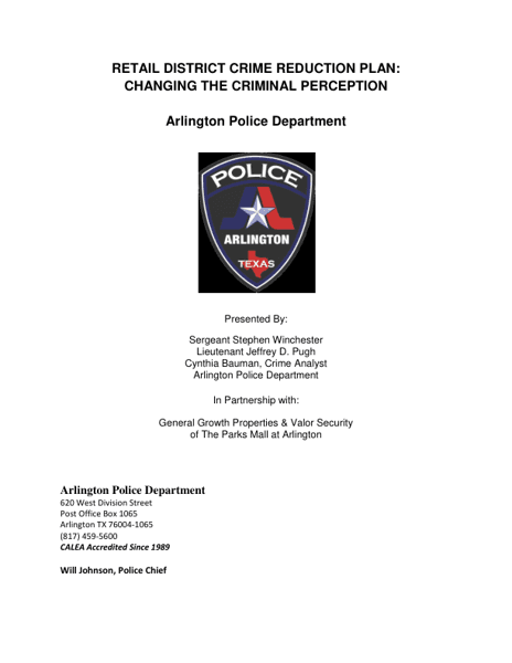 Retail District Crime Reduction Plan: Changing the Criminal Perception
