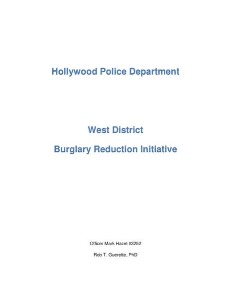 West District Burglary Reduction Initiative