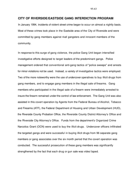 City of Riverside Eastside Gang Interdiction Program