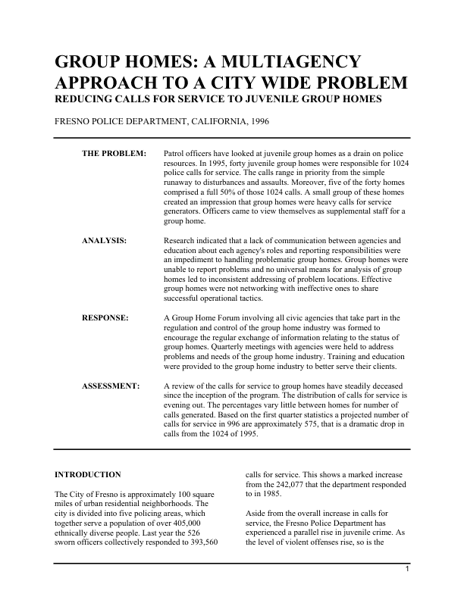 Group Homes: A Multiagency Approach to a Citywide Problem