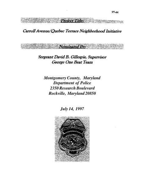 Carroll Avenue/Quebec Terrace Neighborhood Initiative