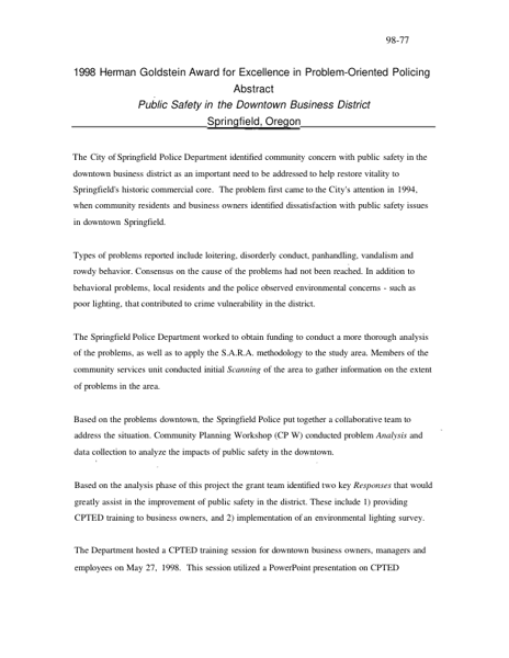 Public Safety in the Downtown Business District